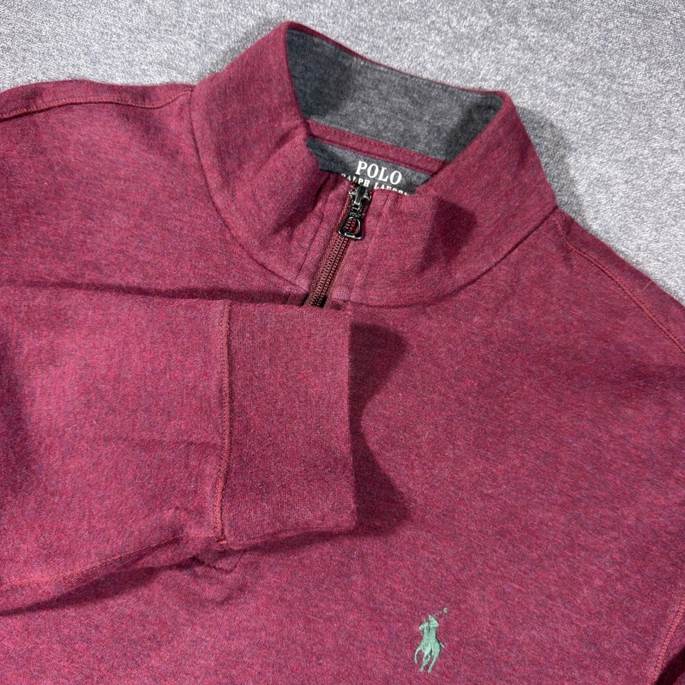 Polo Ralph Lauren Quarter Zip Pullover Mens L Burgundy Cotton Blend Sweater